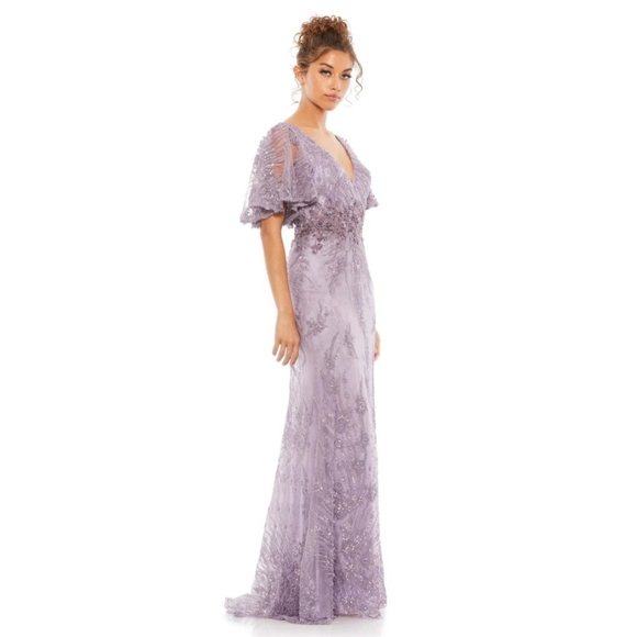 Mac DuggalVintage Flutter Sleeve Evening Gown Vintage Lilac 67493 Size 6 NEW